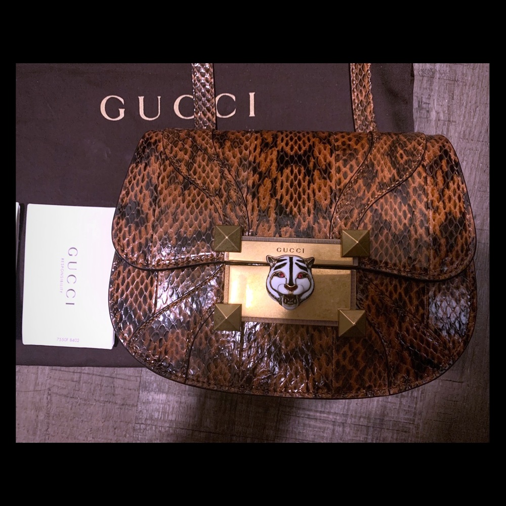Gucci Osiride Snakeskin Tiger Lock Crossbody